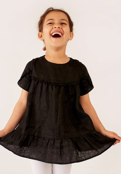 Black - Short Sleeve Ruffle Top